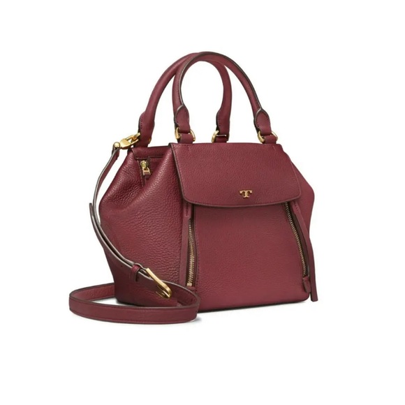 GUC Tory Burch Half Moon Satchel Claret / Burgundy - Picture 2 of 12